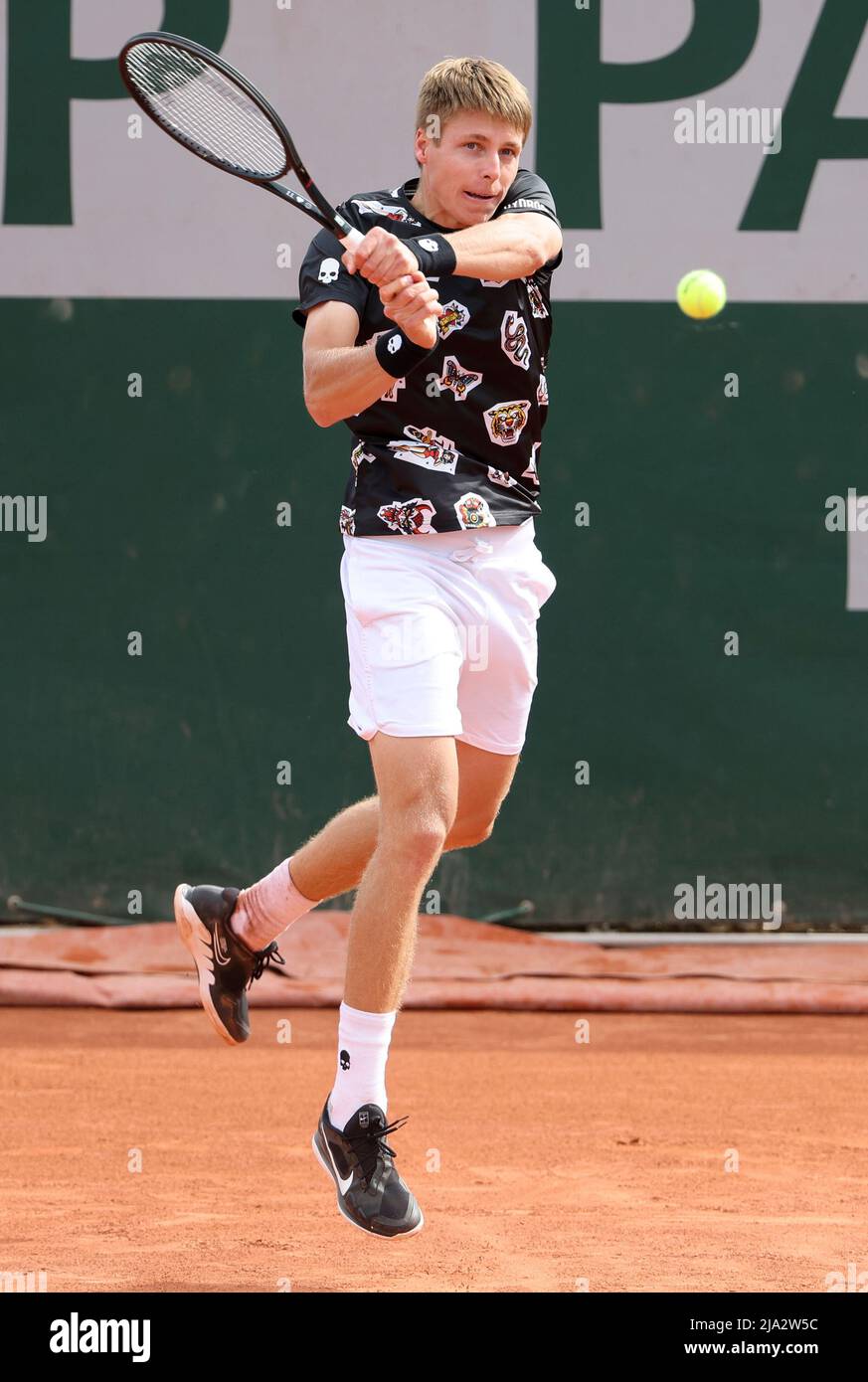 Paris, France - 26/05/2022, Ilya Ivashka of Russia during day 5 of the  French Open 2022, Roland-Garros 2022, second Grand Slam tennis tournament  of the season on May 26, 2022 at Roland-Garros