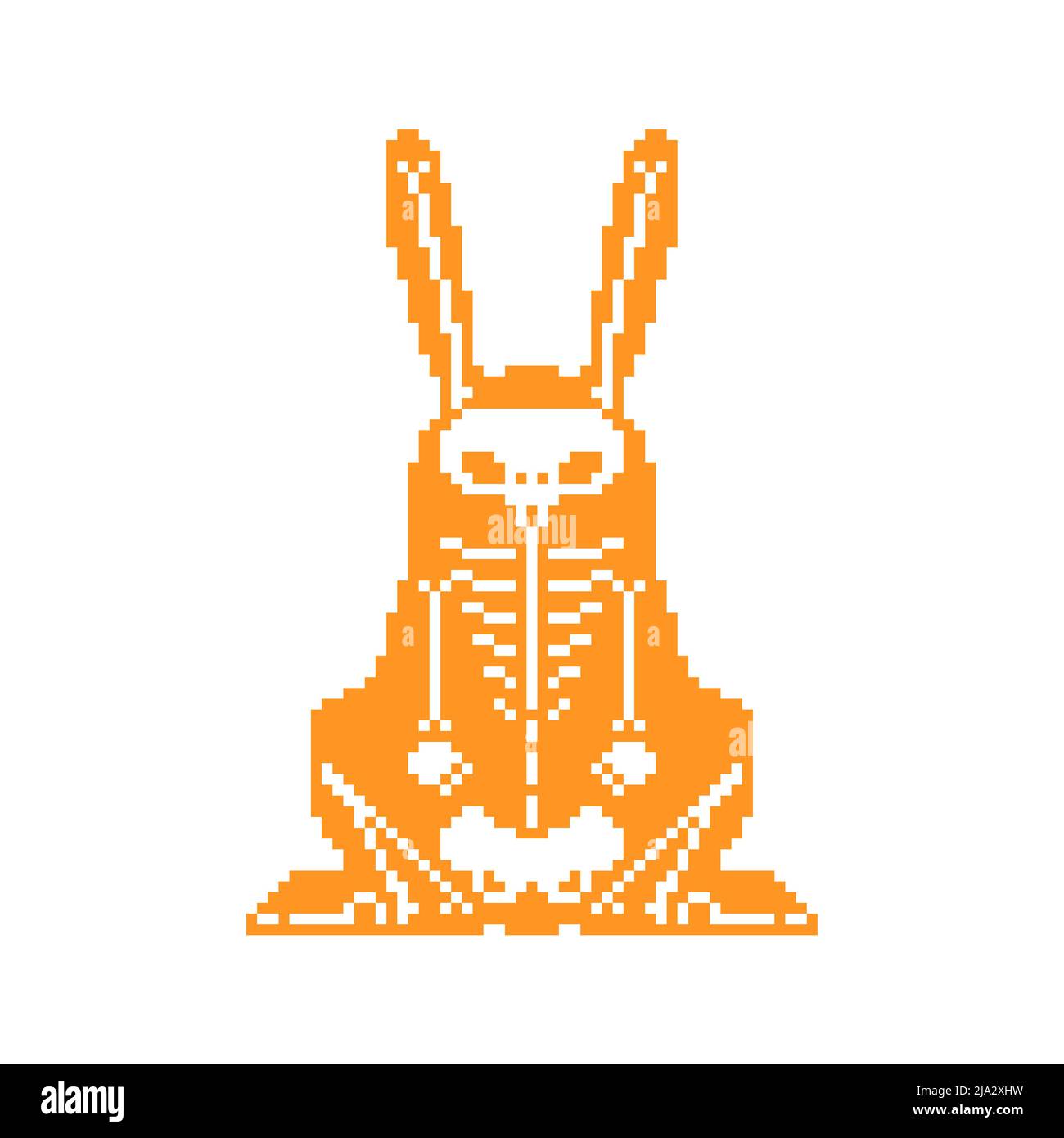 Skeleton Rabbit pixel art. 8 bit Skull hare. pixelated Vector illustration Stock Vector