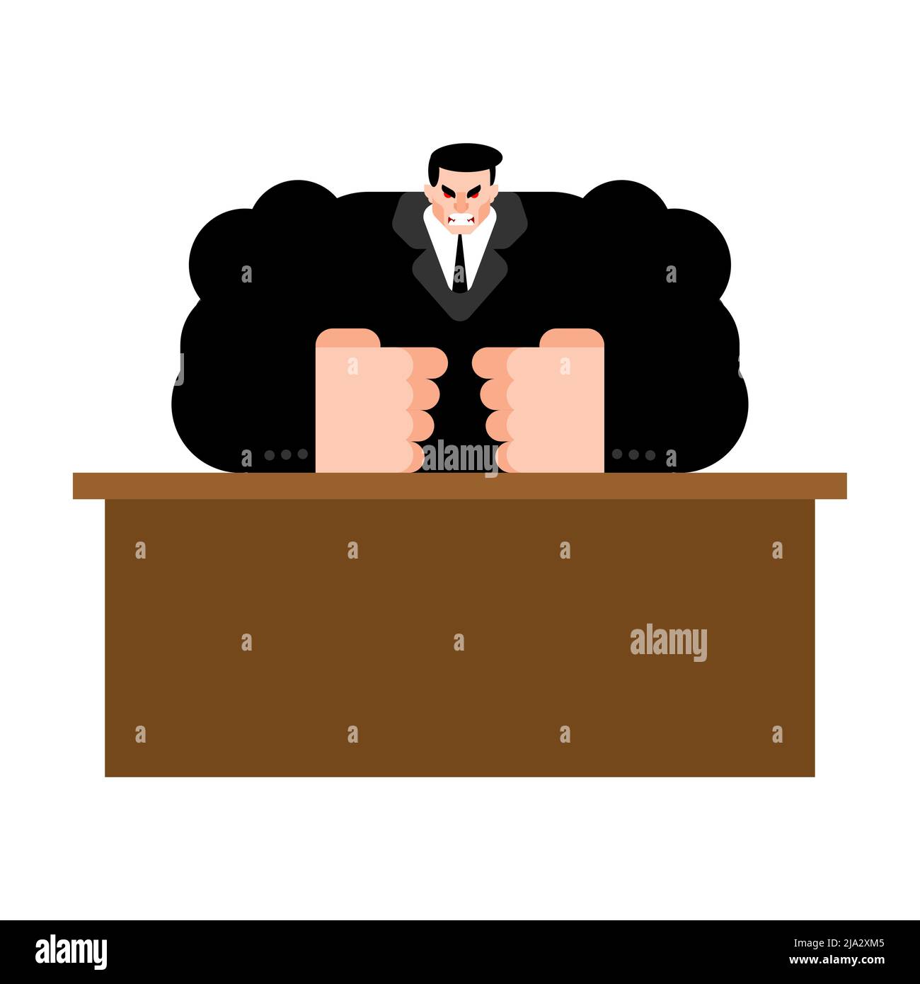 Big evil boss sits at table. Vector illustration Stock Vector Image