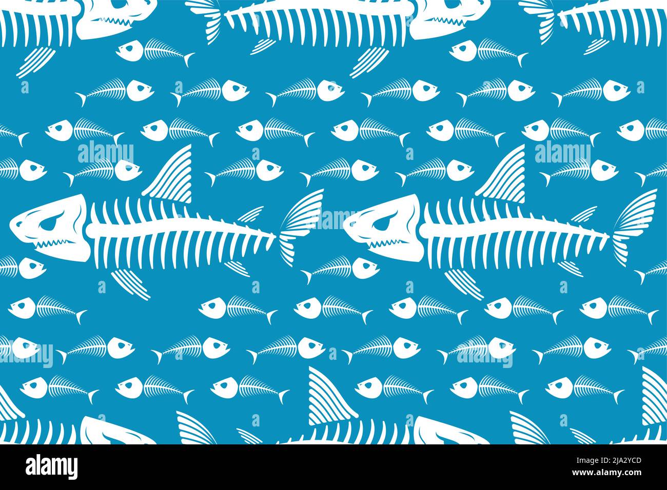 Shark skeleton pattern seamless. fish skull background. fish bones texture Stock Vector