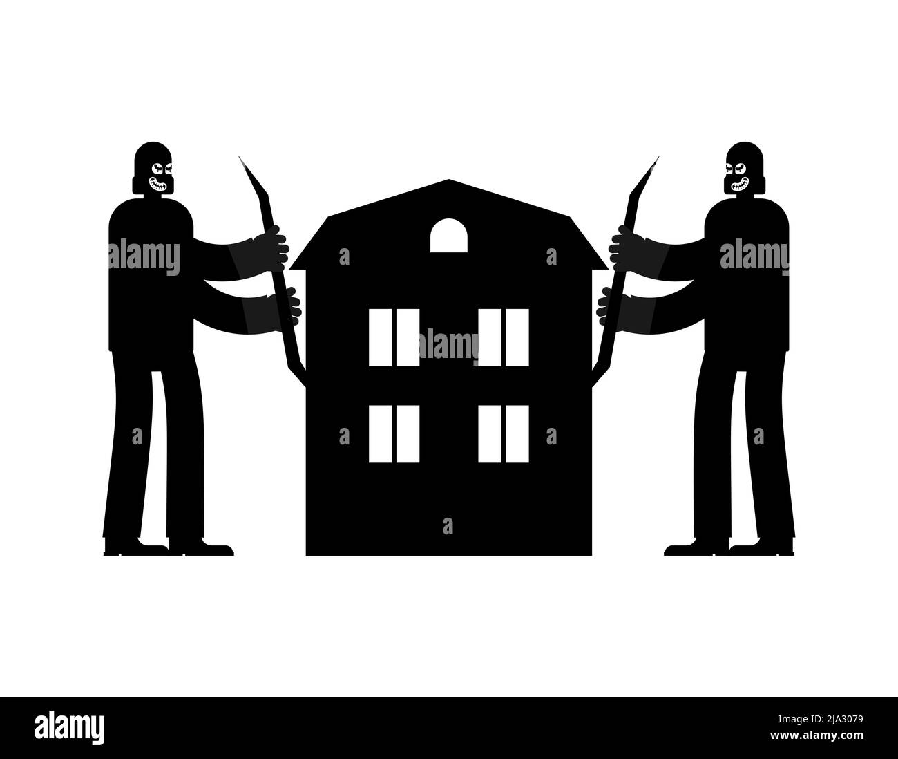 Robbers rob house sign. Thieves plunder house icon. Vector illustration Stock Vector