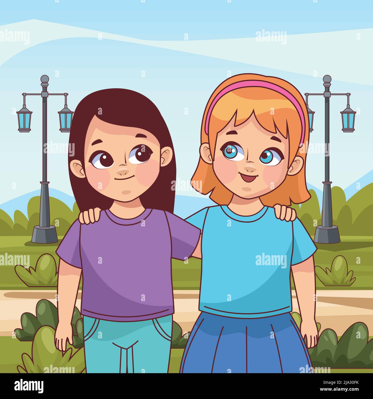 little girls couple in park Stock Vector Image & Art - Alamy