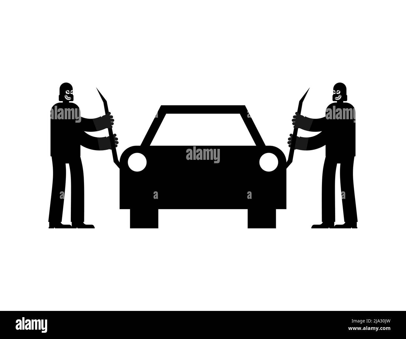 Robbers rob car. Thieves plunder vehicle. sign icon Vector illustration Stock Vector
