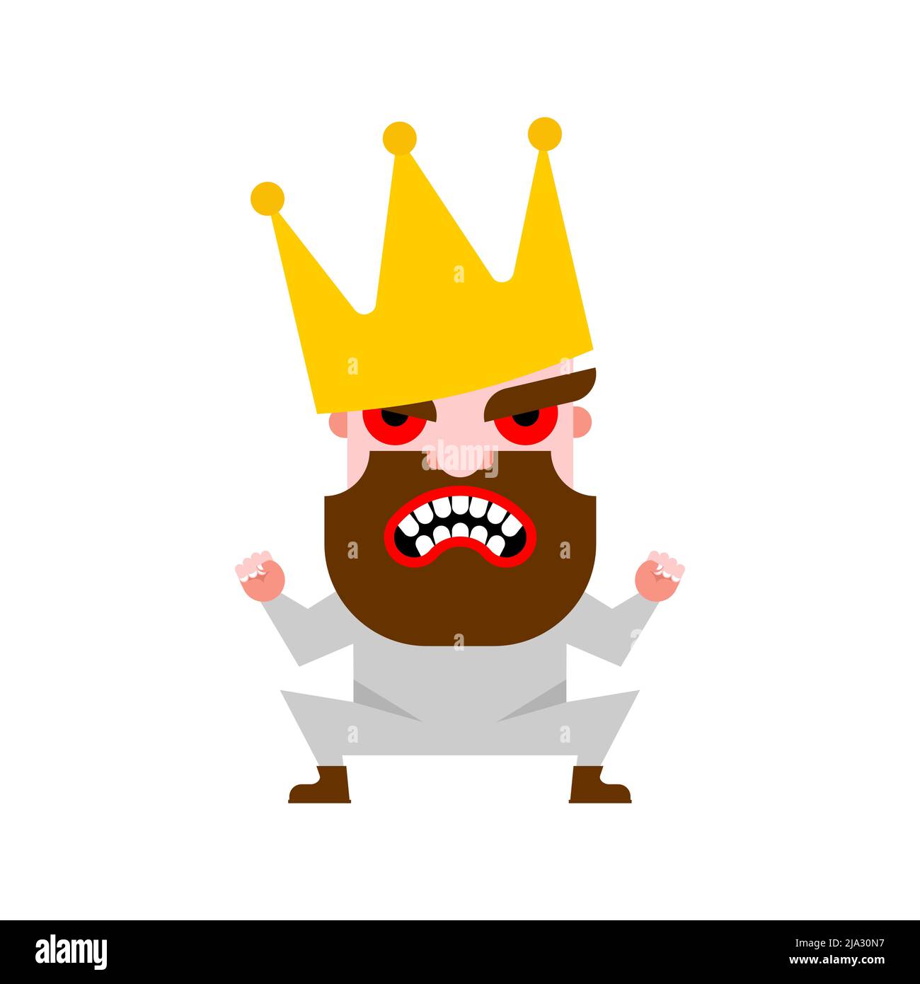 Small evil king. The ferocious dwarf screams. low KING Shouts and stamps his feet. Stock Vector