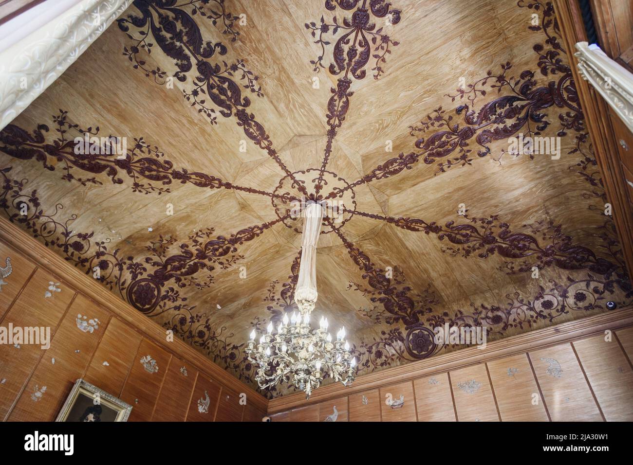 Alupka, Crimea - March 19, 2021: Ceiling of China cabinet in Vorontsov Palace Stock Photo