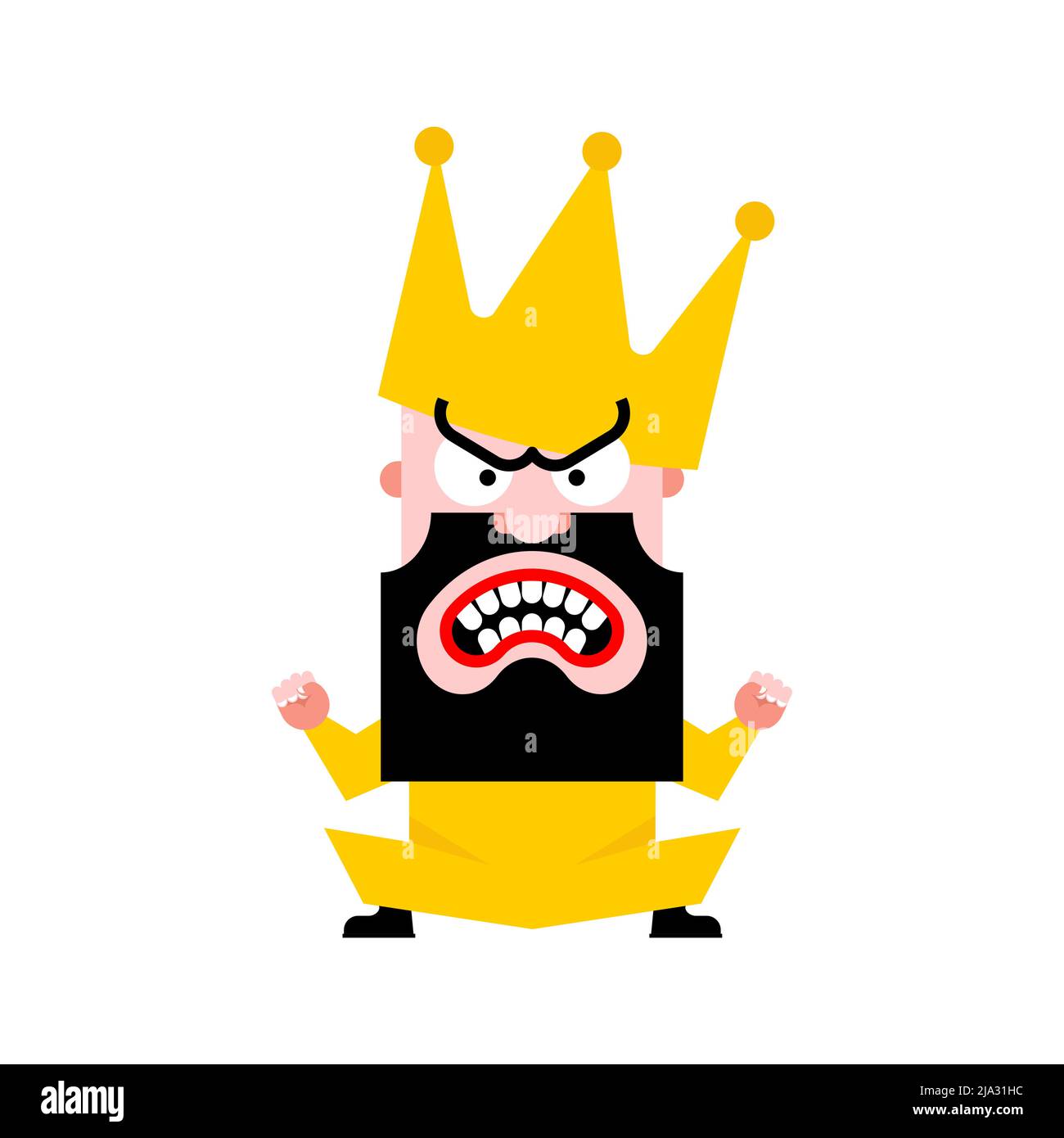 Small evil king. The ferocious dwarf screams. low KING Shouts and stamps his feet. Stock Vector