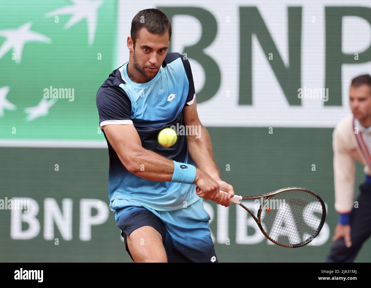 Paris, France - 26/05/2022, Laslo Djere of Serbia during day 5 of the French  Open 2022, Roland-Garros 2022, second Grand Slam tennis tournament of the  season on May 26, 2022 at Roland-Garros