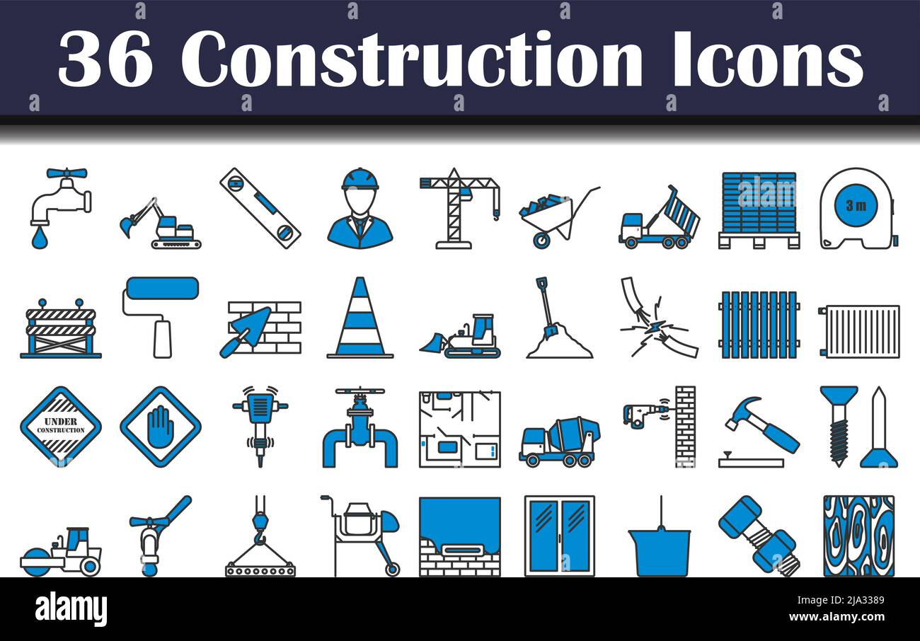 Construction Icon Set. Editable Bold Outline With Color Fill Design ...