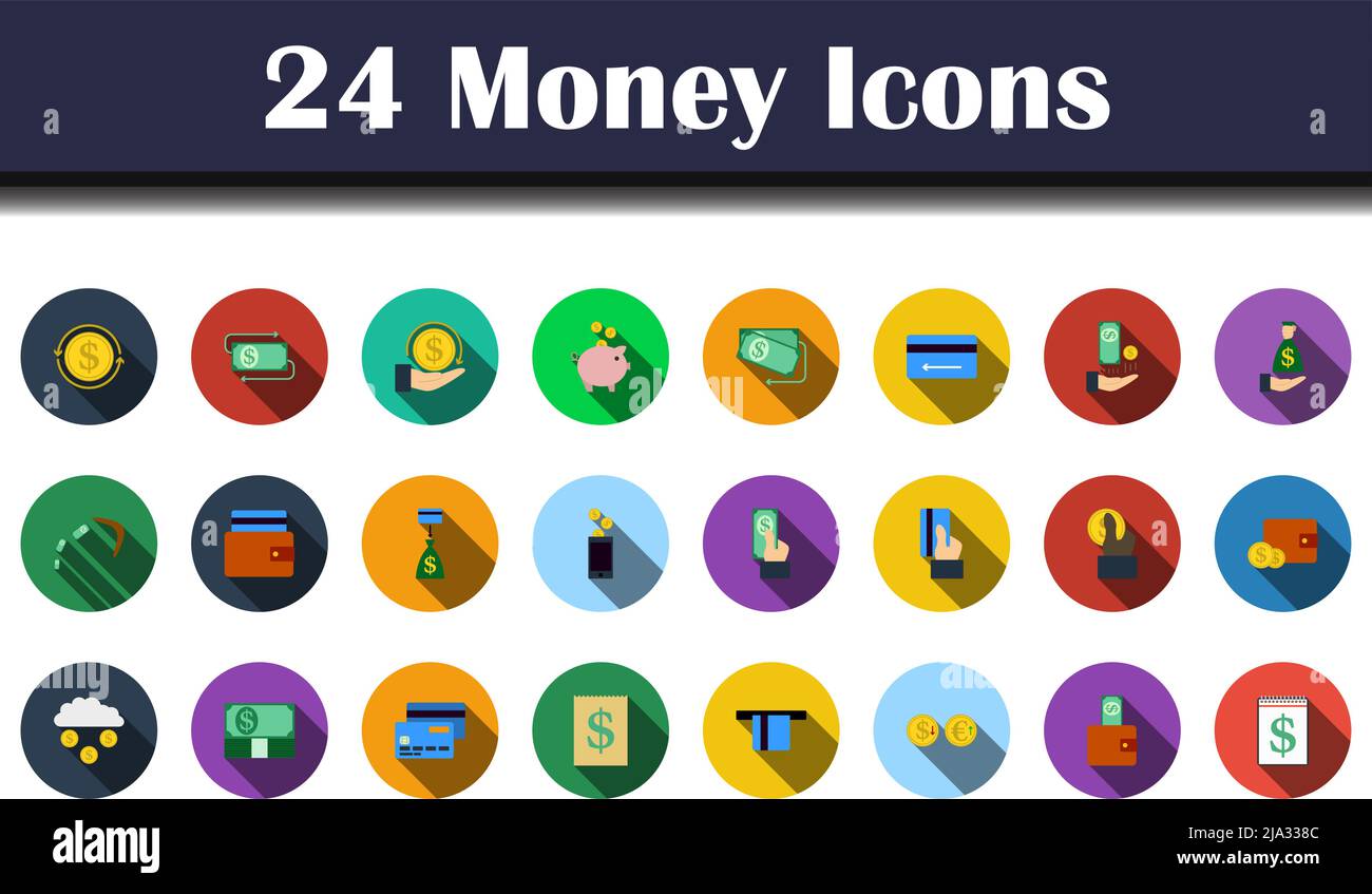 Money Icon Set. Flat Design With Long Shadow. Vector illustration Stock ...