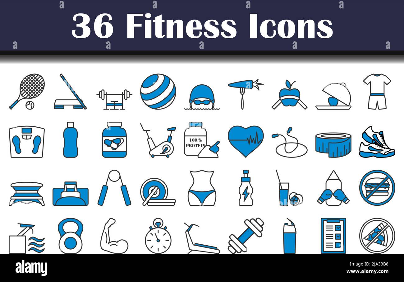 Fitness Icon Set. Editable Bold Outline With Color Fill Design. Vector ...