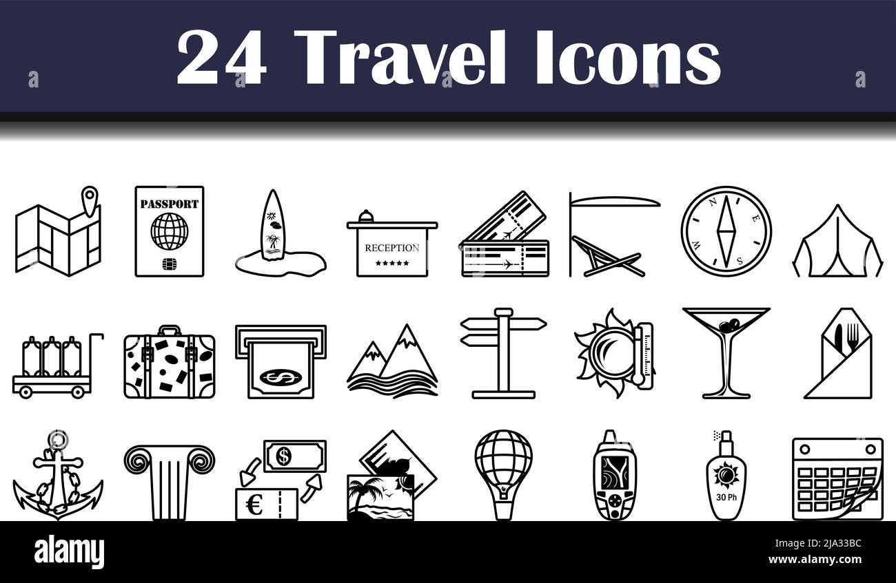 Travel Icon Set. Bold outline design with editable stroke width. Vector ...
