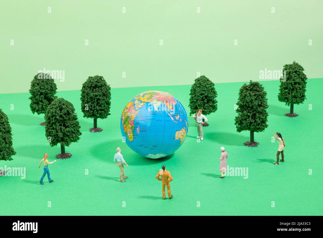 protect earth and environment concept, globe and tree and people ...