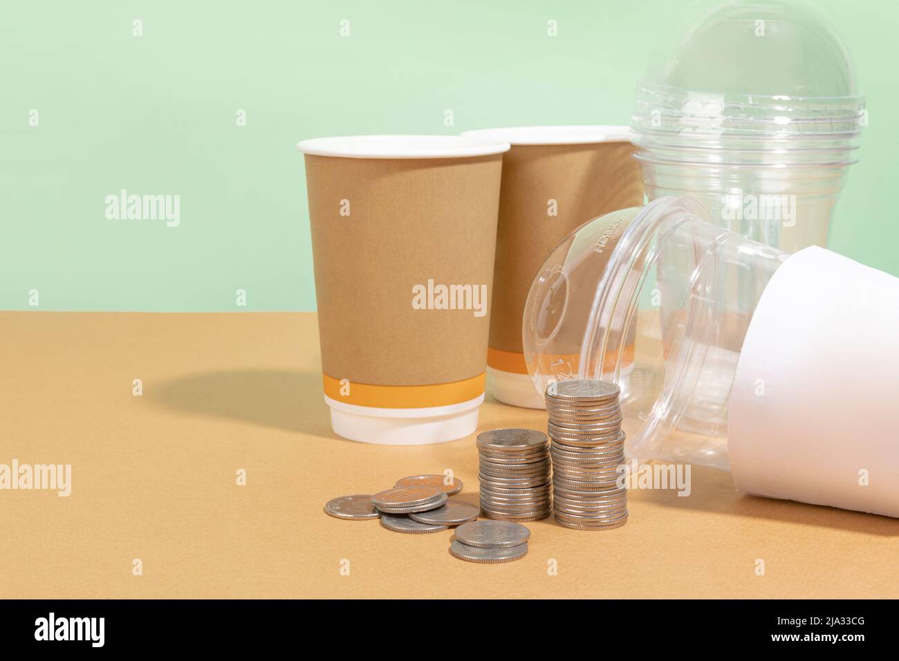 protect earth and environment concept, paper cup and plastic cup and ...