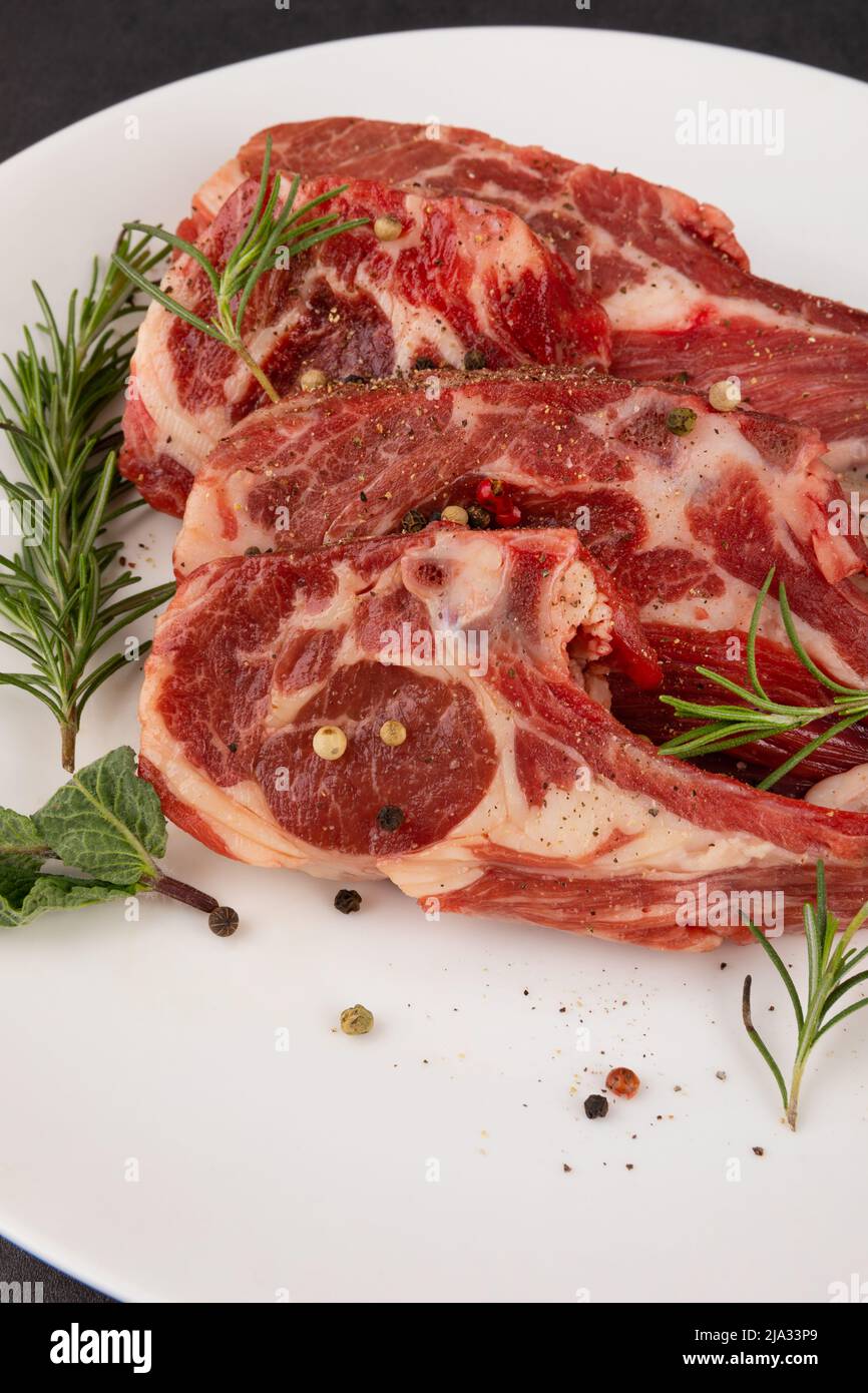 raw lamb ribs in seasoning Stock Photo Alamy
