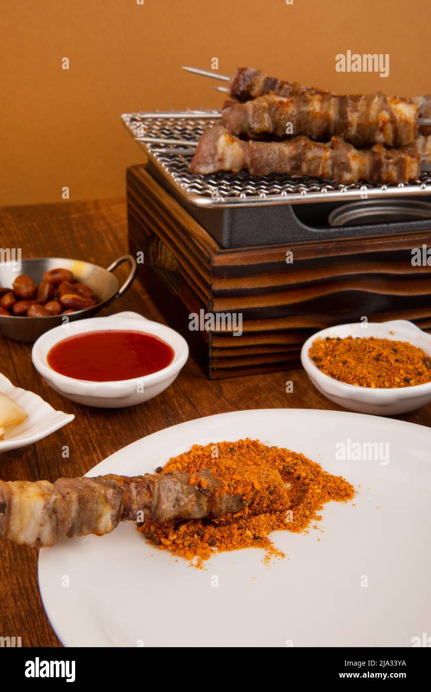 roasted lamb skewers Stock Photo Alamy