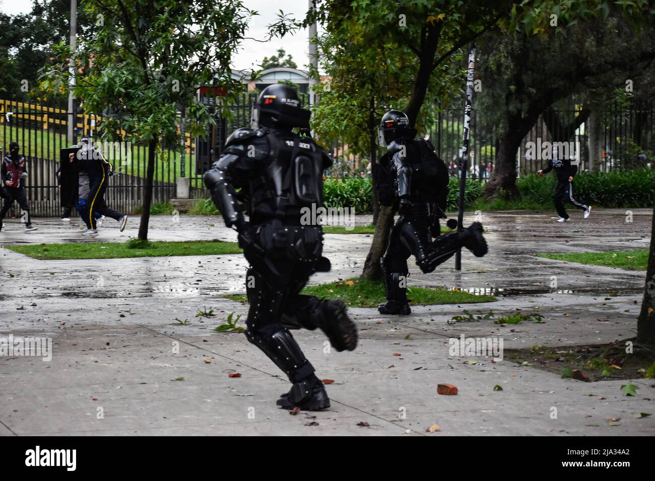 Demonstrations and clashes take place at 'Universidad Nacional de Colombia' between demonstrators and Colombia's anti-riot police 'ESMAD' in Bogota, Colombia on May 26, 2022. Photo by: Cristian Bayona/Long Visual Press Stock Photo