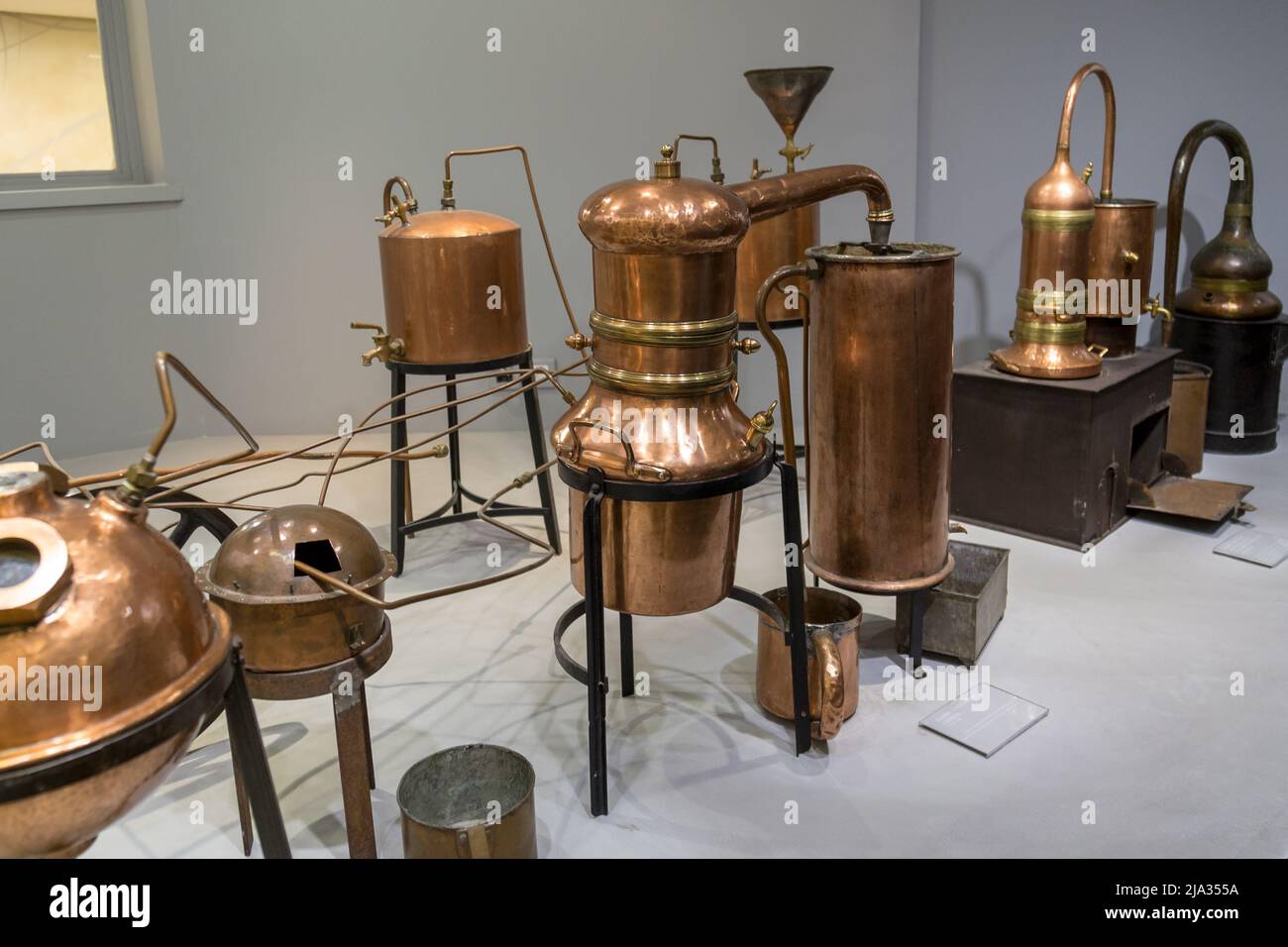 distiller for the production of perfume water, the copper metal vat, a museum piece. Stock Photo