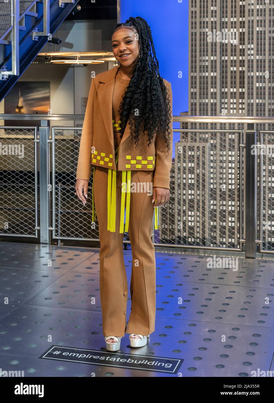 New York, NY - May 26, 2022: Priah Ferguson from Stranger Things attends ceremonial lighting of Empire State Building ahead of global event for season 4 premiere Stock Photo