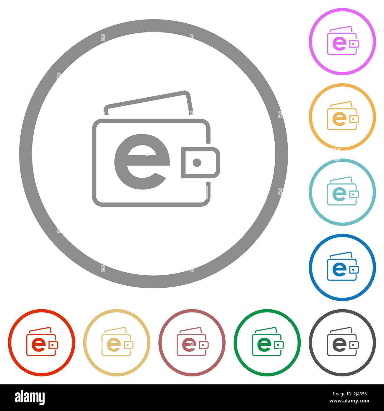 Electronic wallet outline flat color icons in round outlines on white ...