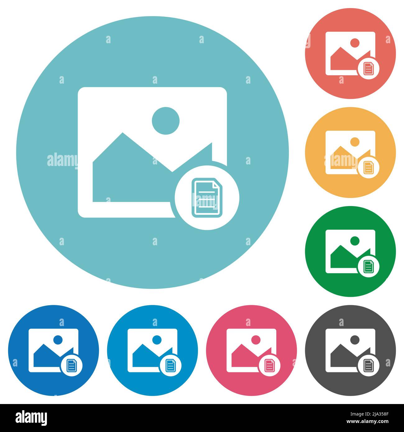 Image properties flat white icons on round color backgrounds Stock ...