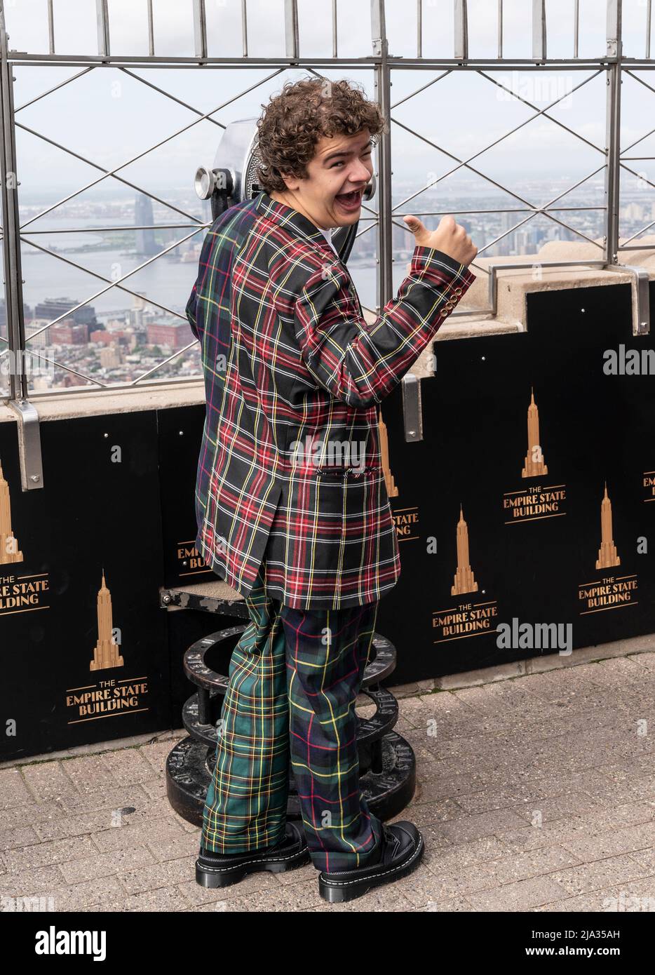 New York, NY - May 26, 2022: Gaten Matarazzo from Stranger Things attends ceremonial lighting of Empire State Building ahead of global event for season 4 premiere Stock Photo