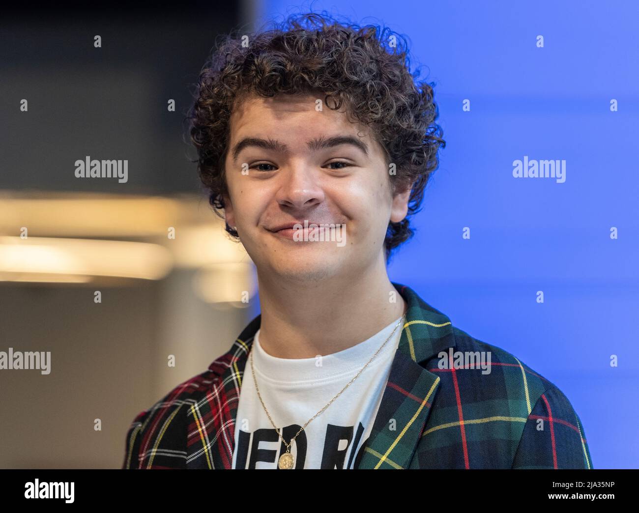 New York, NY - May 26, 2022: Gaten Matarazzo from Stranger Things attends ceremonial lighting of Empire State Building ahead of global event for season 4 premiere Stock Photo