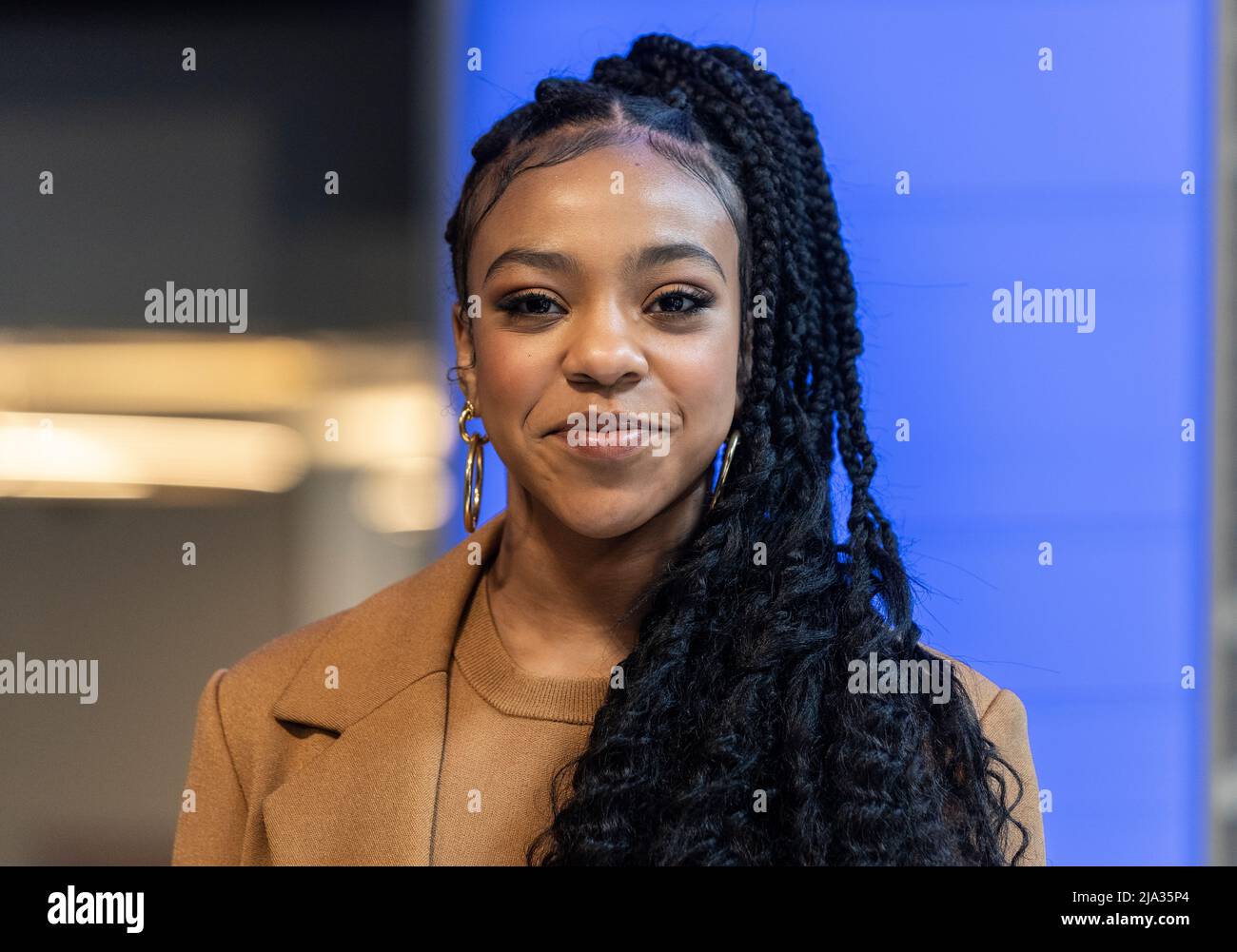 New York, NY - May 26, 2022: Priah Ferguson from Stranger Things attends ceremonial lighting of Empire State Building ahead of global event for season 4 premiere Stock Photo