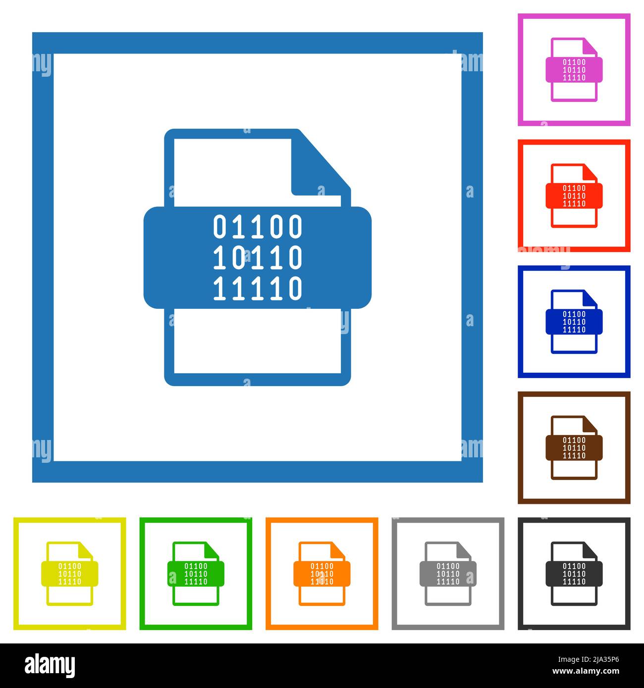 Binary file type flat color icons in square frames on white background ...