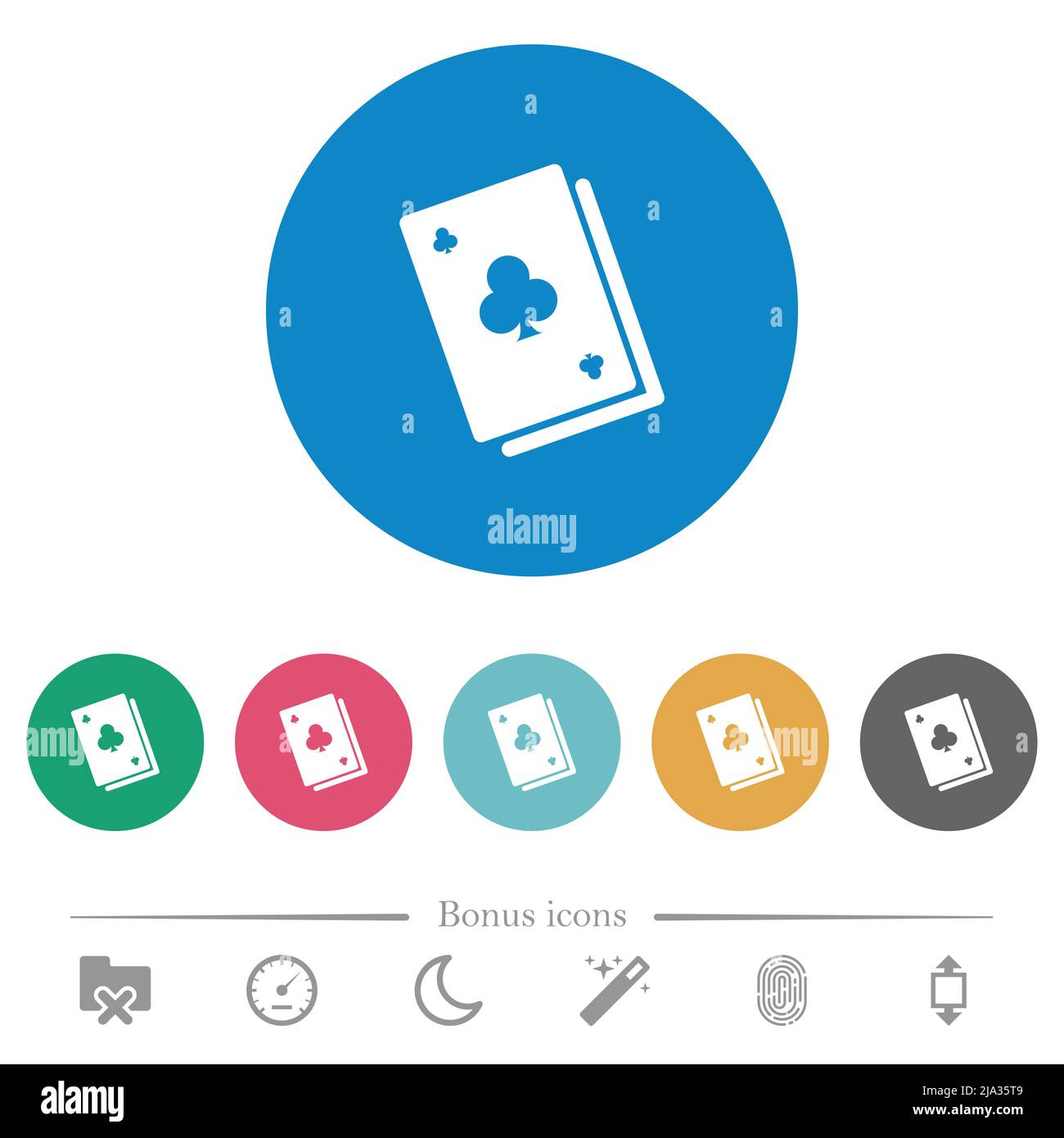 Card game solid flat white icons on round color backgrounds. 6 bonus ...