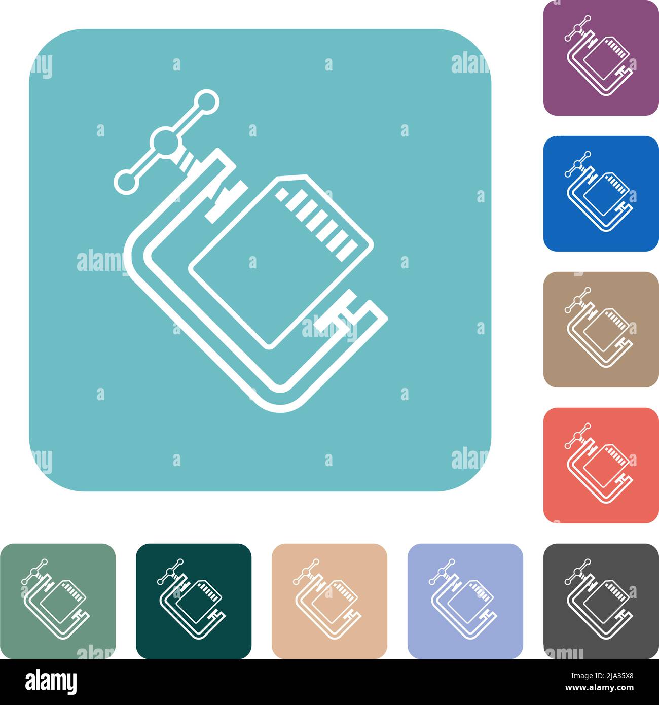 SD memory card compress outline white flat icons on color rounded ...