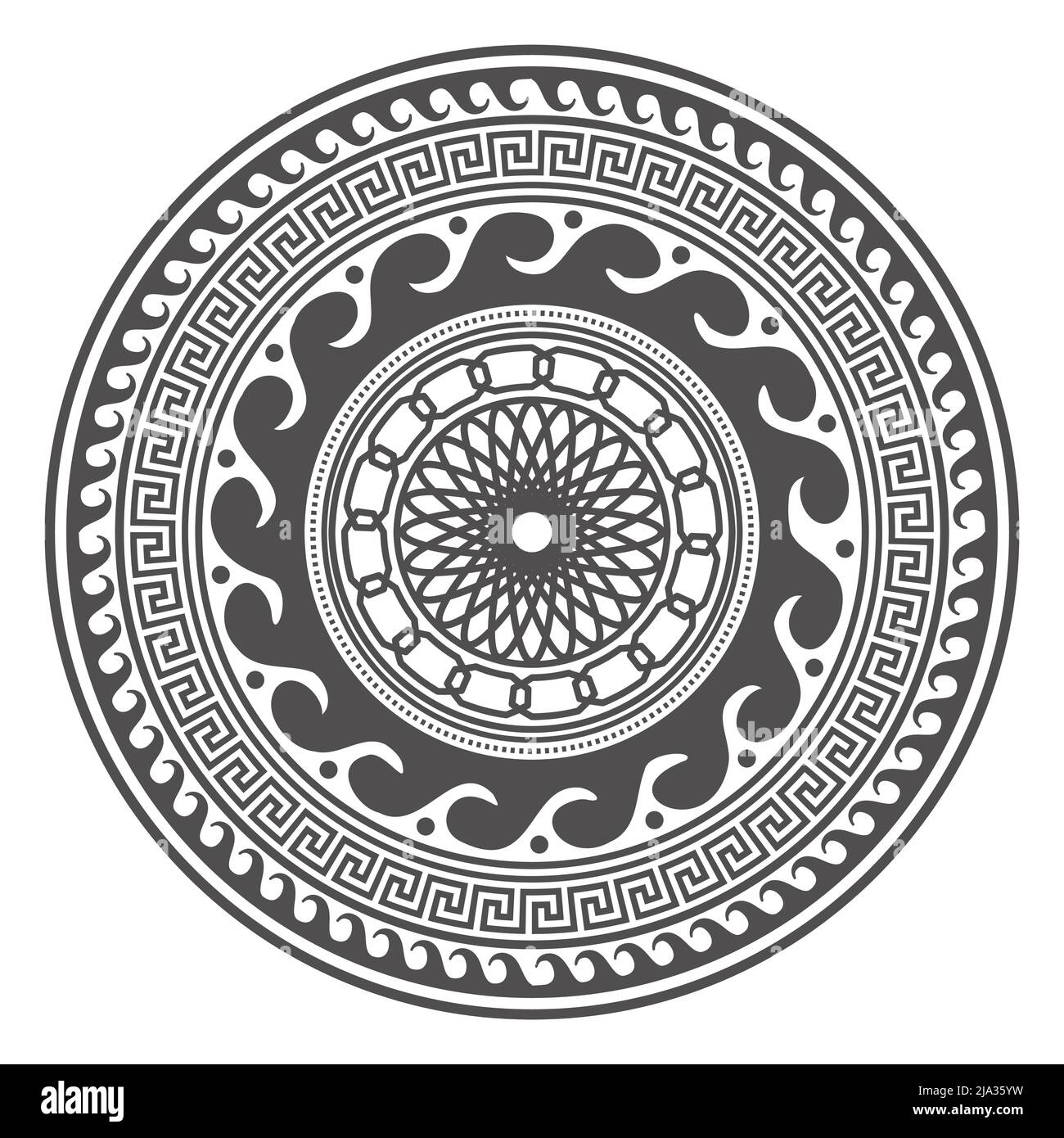 Round meander borders. Circle greek mandala design. Decoration elements ...