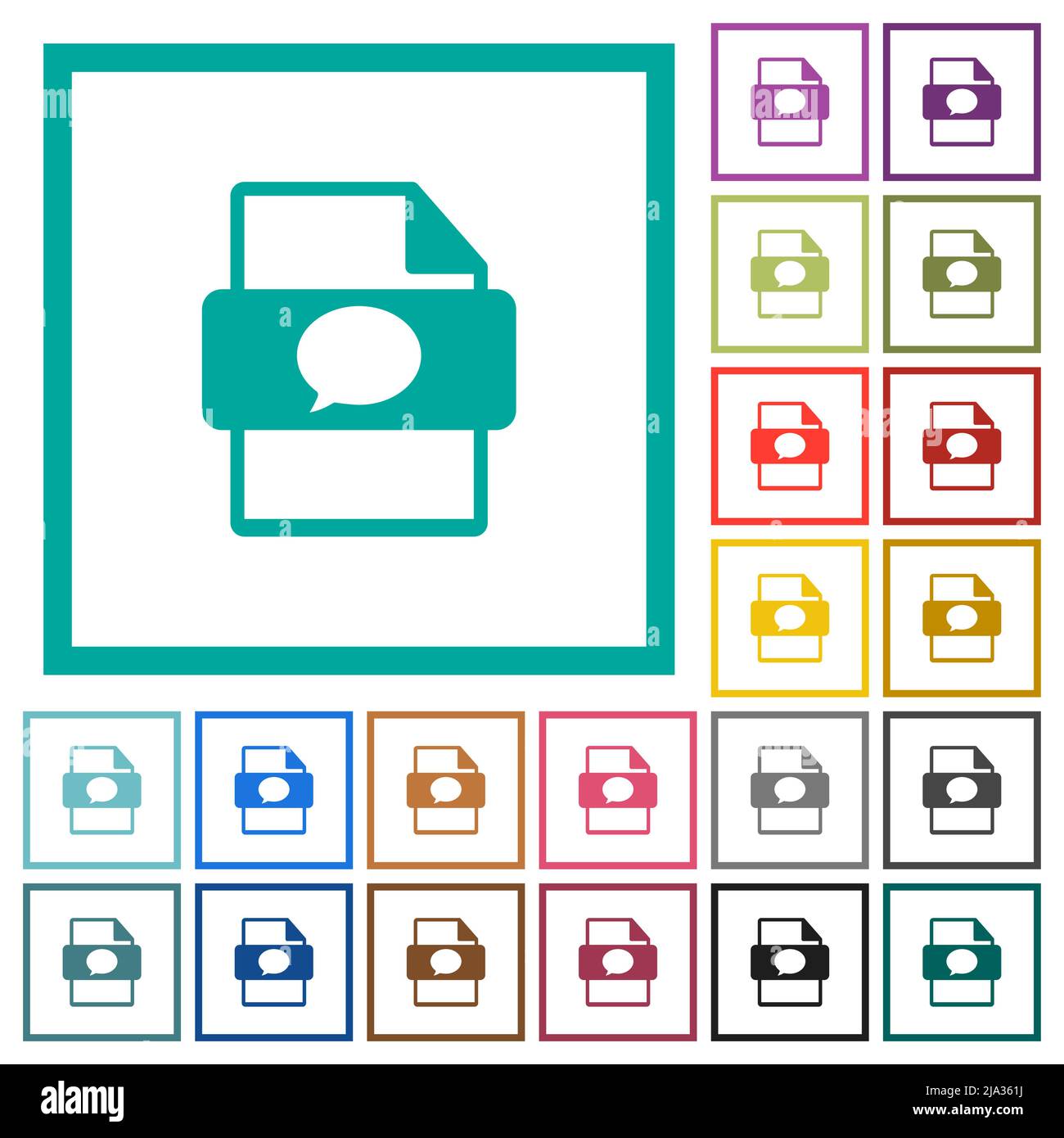 Message file type flat color icons with quadrant frames on white background Stock Vector