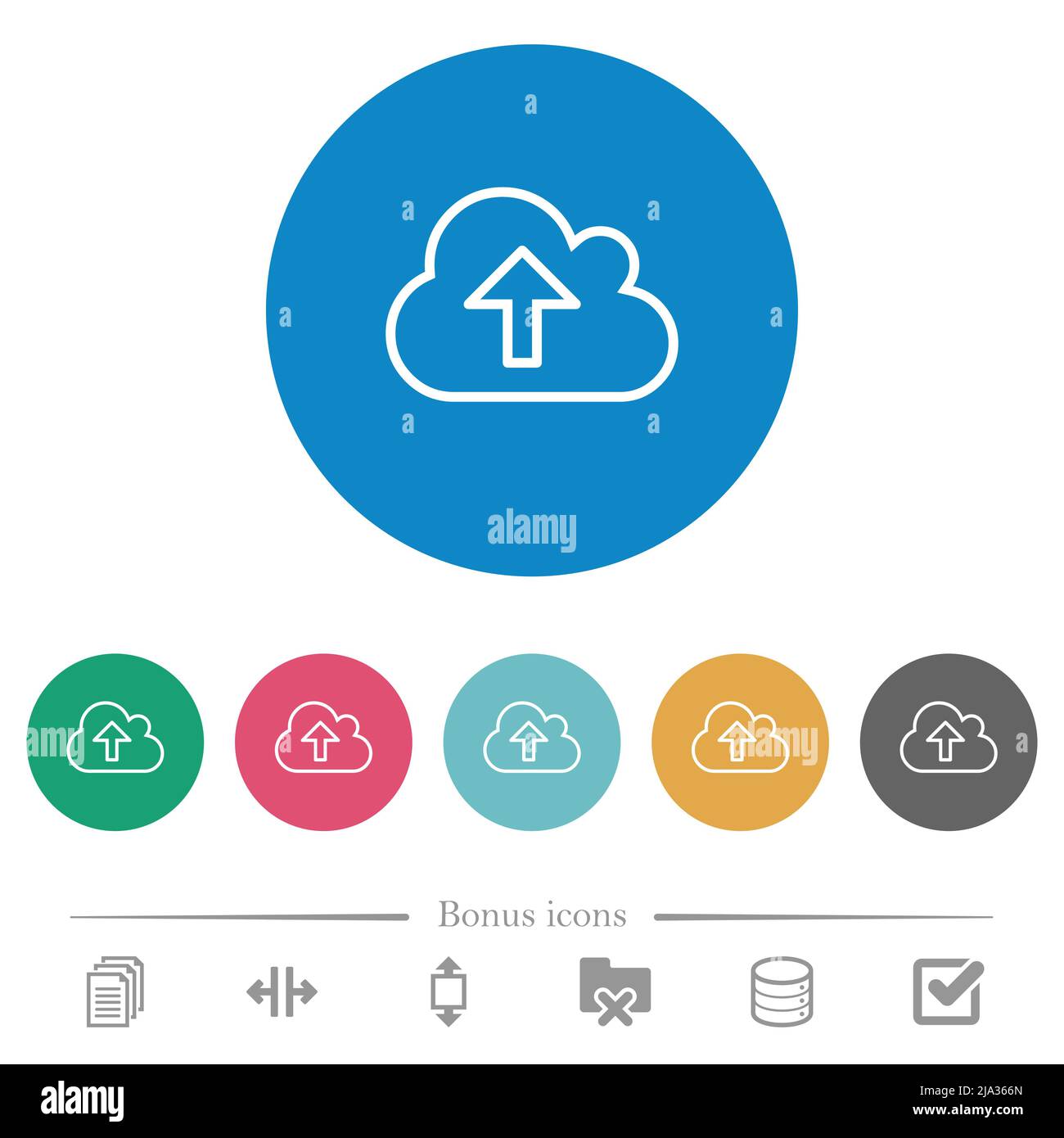 Cloud upload outline flat white icons on round color backgrounds. 6 ...