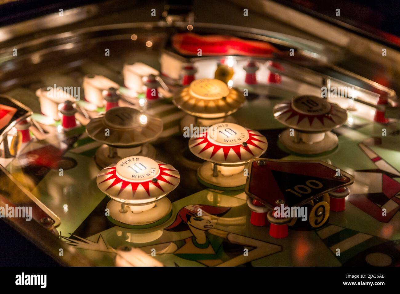 Pinball table close up view of vintage game machine Stock Photo Alamy