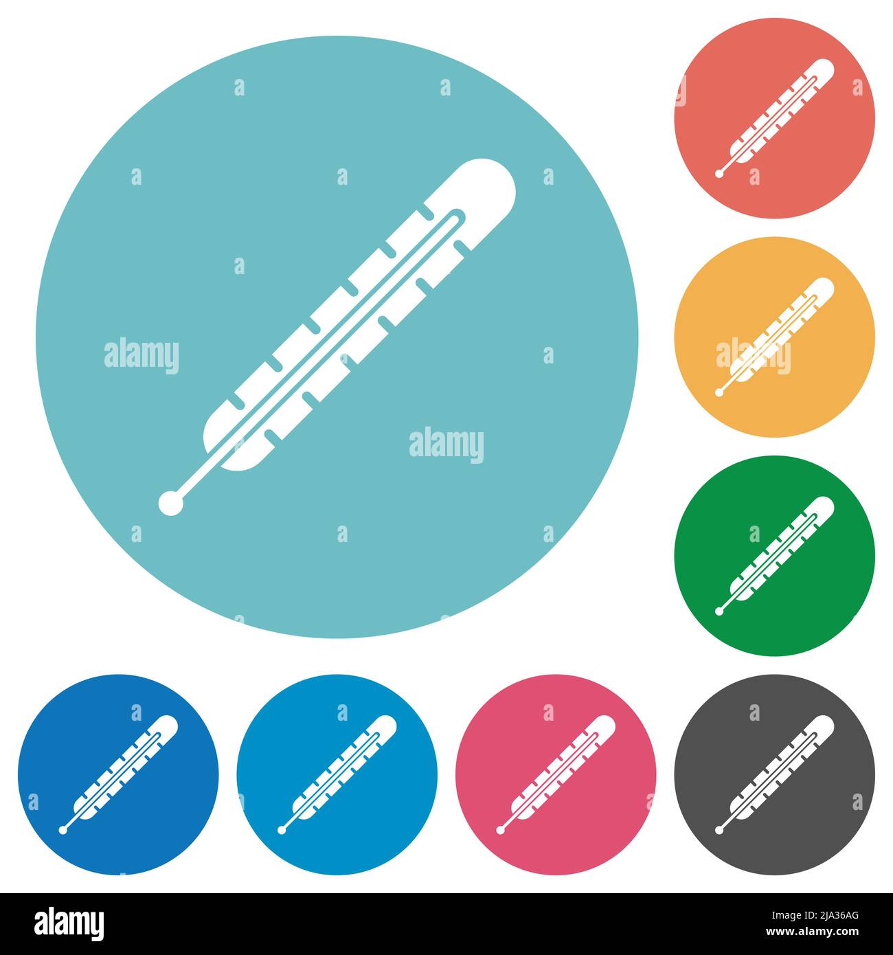 Fever thermometer solid flat white icons on round color backgrounds Stock Vector