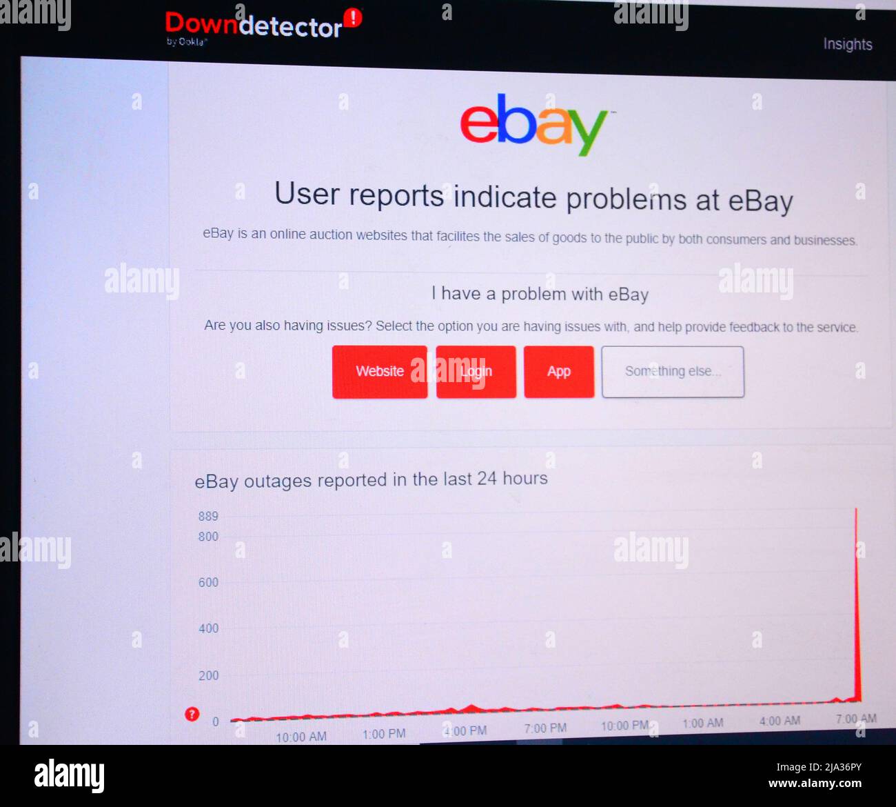 Manchester, UK, 27th May, 2022. The Downdetector website currently reports problems and outages at the Ebay UK website. Also, the Eseller 365 website reported a few hours ago that some users of Ebay in Australia face login problems. Credit: Terry Waller/Alamy Live News Stock Photo