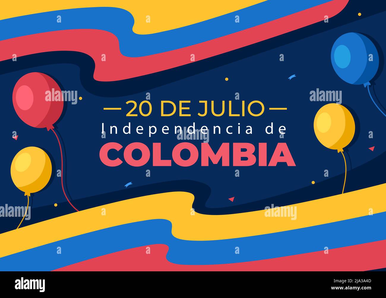 20 De Julio independencia De Colombia Cartoon Illustration with Flags and Balloons for Poster Style Design Stock Vector