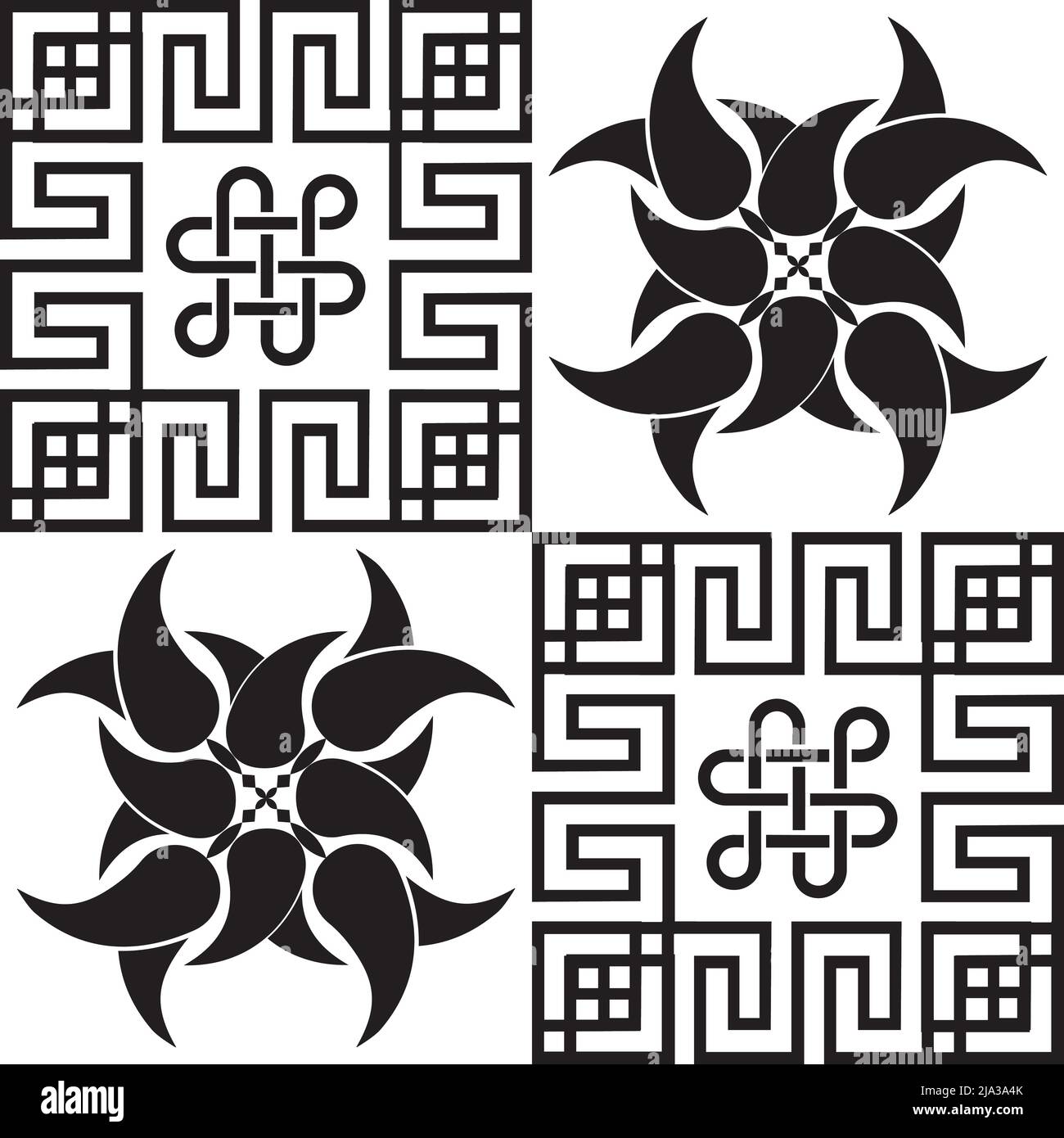 Vector illustration of black abstract folkloric seamless pattern on white background. Vector illustration Stock Vector