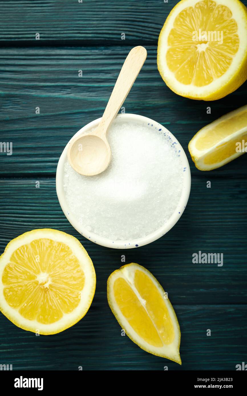 Concept of household cleaners with lemon acid Stock Photo