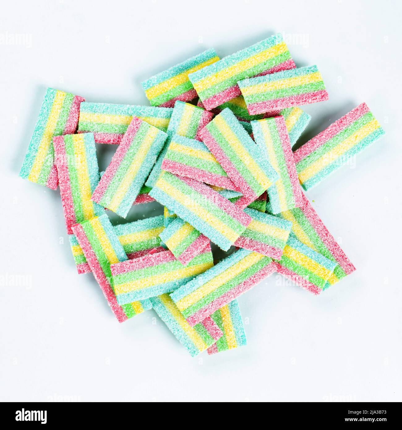 Licorice Candy. Sweet gummy sticks with different flavor, on white