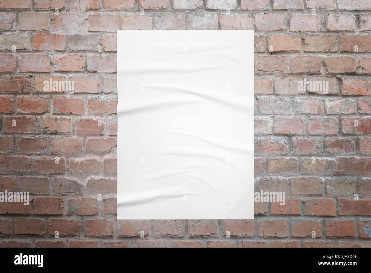 Poster mockup on brick wall with crumpled texture Stock Photo Alamy