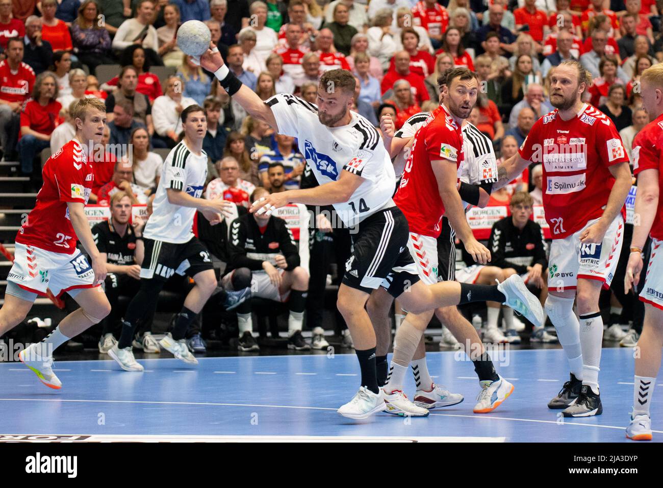 Denmark. 25th, May 2022. Alexander Lynggaard (14) of Handball
