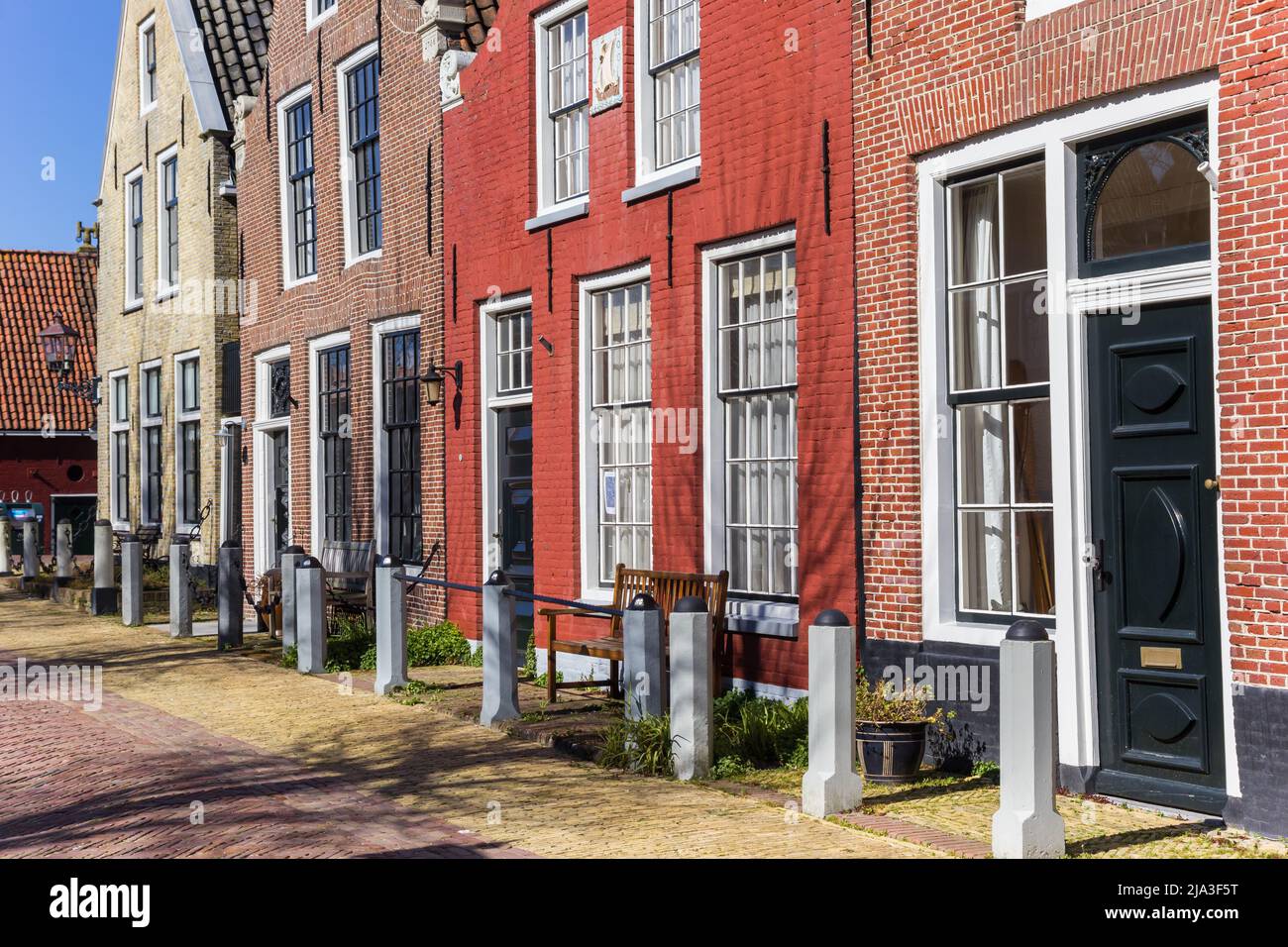 Colorful facades of brick houses in Harlingen, Netherlands Stock Photo
