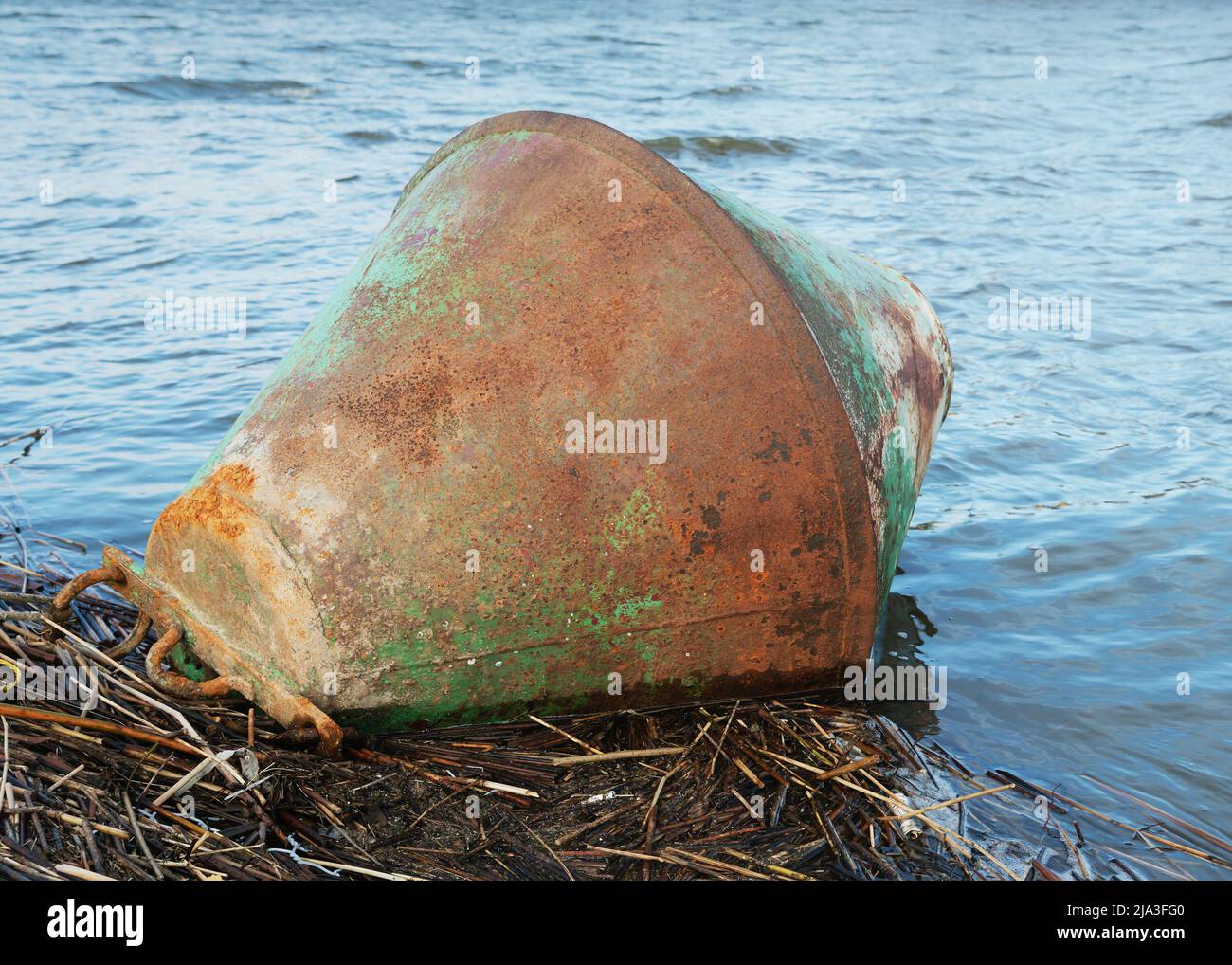 View of the water channel with a buoy. Stock Photo