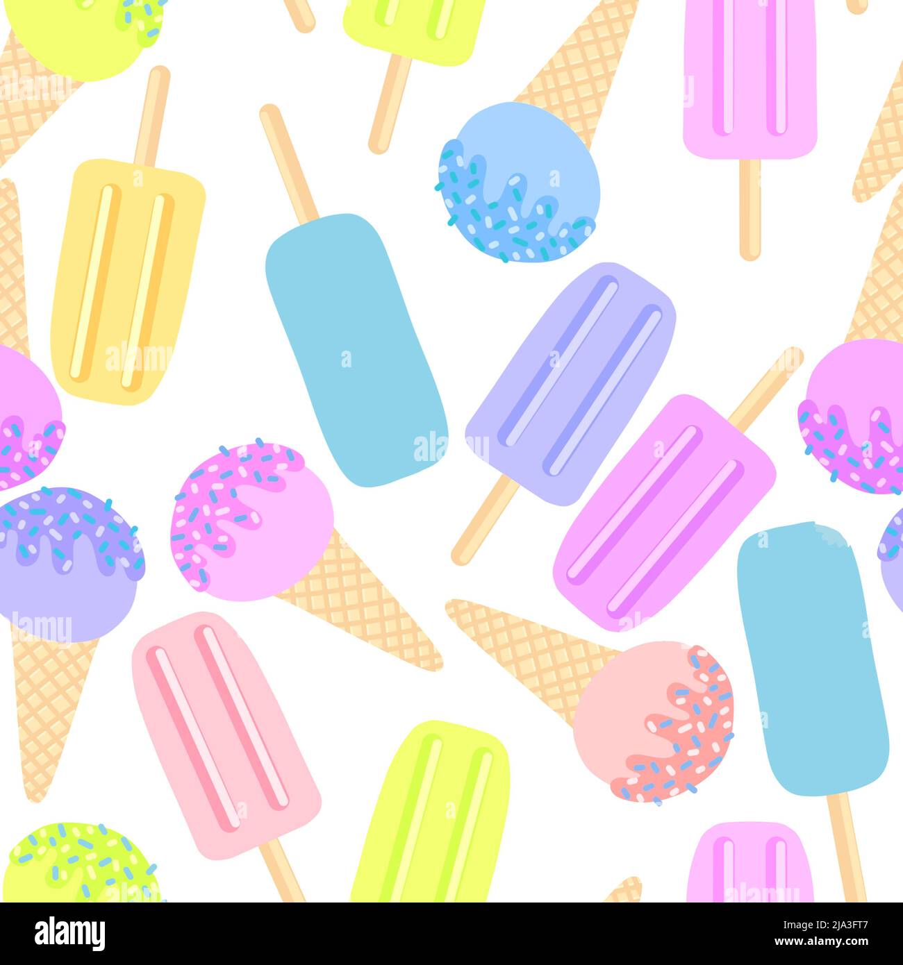 Summer seamless cartoon ice cream pattern for fabrics and textiles and ...