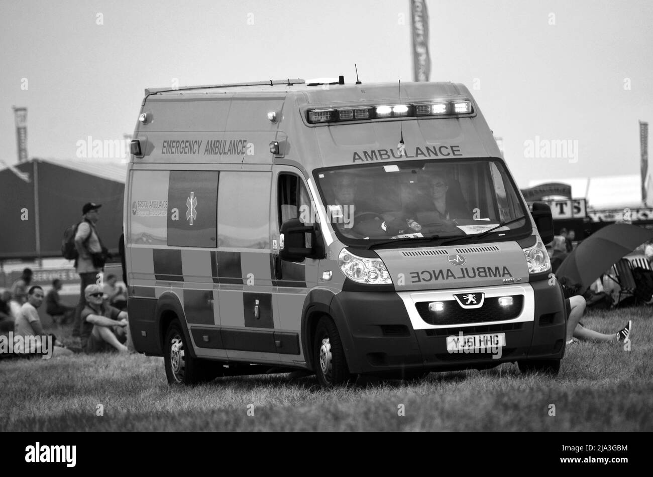 Ambulance on blue light to incident Stock Photo