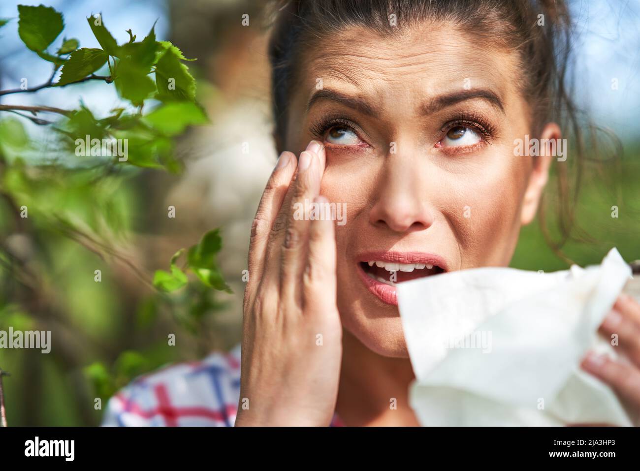 Young woman having allergic symptoms with tissue Stock Photo Alamy