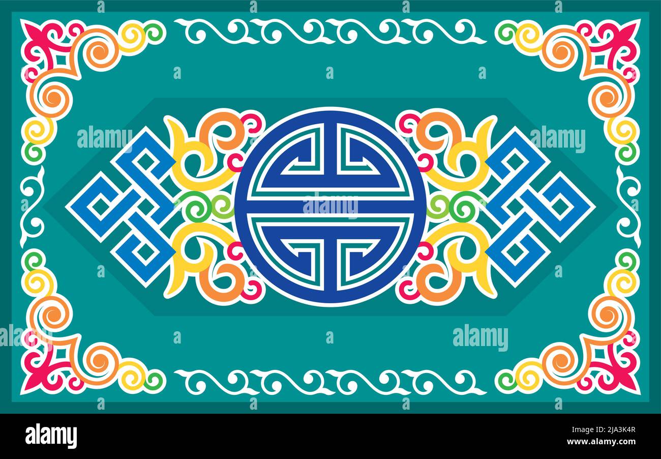 Oriental vector pattern inspired by folk art from Monogolia and Central Asia with swilrs and celtic motif - greeting card design in 5x8 format Stock Vector