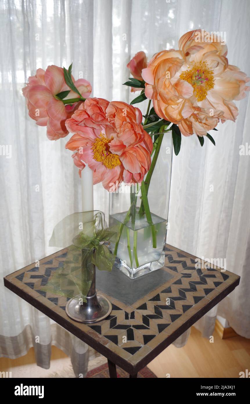 Peony Bouquet, at Home. Stock Photo