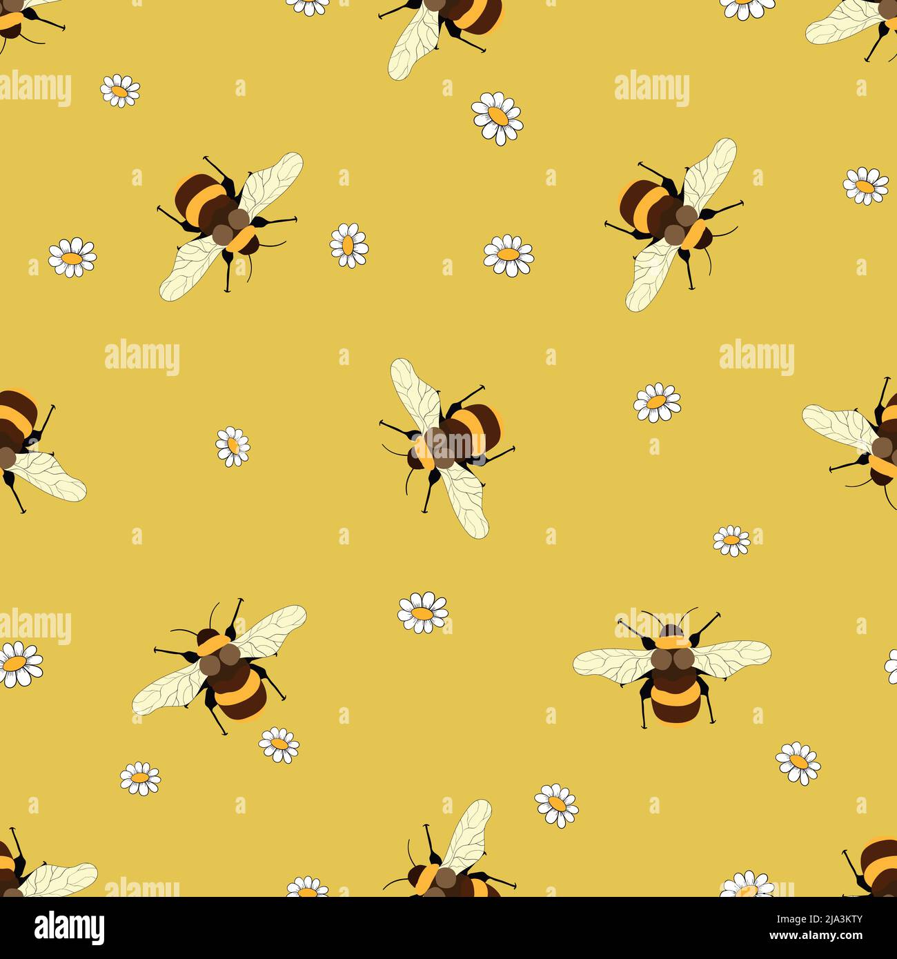Seamless pattern with bees on floral background. Small wasp. Vector ...
